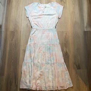 BELLA DAHL Dress M Cap Sleeve Long Elastic Waist Lined Sun Dress